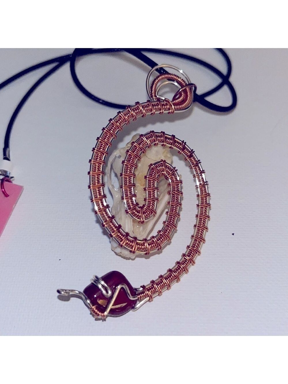 SNAKE Wire Wrapped Bat Necklace Handmade Vintage Upcycled - Picture 5 of 6